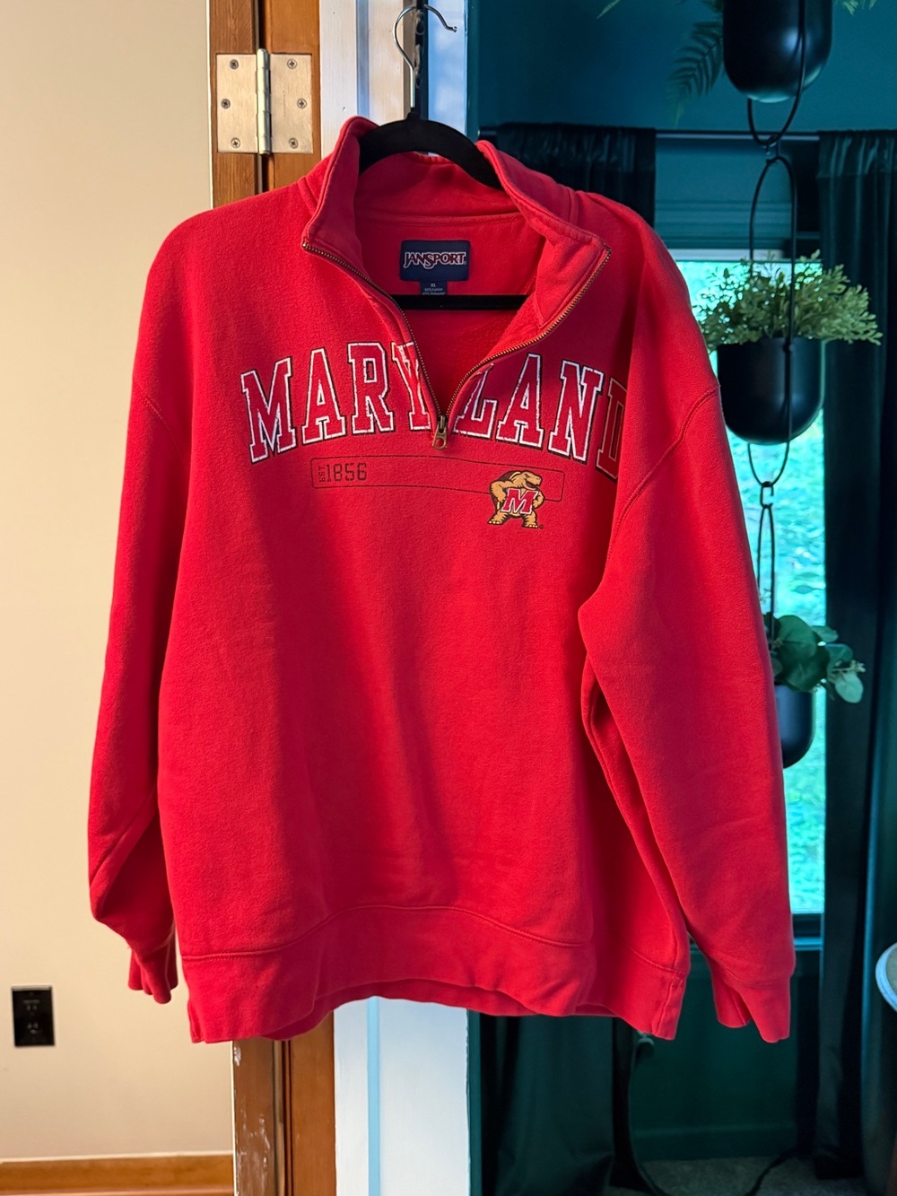 Jansport Maryland University Fleece Quarter Zip Pullover Red Mens XL Y2K BTC
